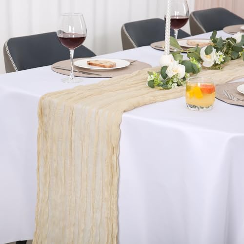 Jumdast käsetuch Tischläufer Boho, Tischläufer Modern Abwaschbar Tischläufer Hochzeit Outdoor Garten Wetterfest Musselin Chiffon Stoff Hochzeitsdeko Taufe Deko Tischdeko (Beige, 90 x 300 cm) von Jumdast