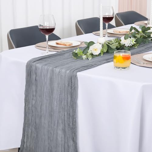 Jumdast käsetuch Tischläufer Boho, Tischläufer Modern Abwaschbar Tischläufer Hochzeit Outdoor Garten Wetterfest Musselin Chiffon Stoff Hochzeitsdeko Taufe Deko Tischdeko (Grau, 90 x 400 cm) von Jumdast