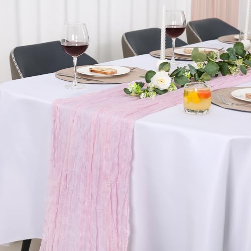 Jumdast käsetuch Tischläufer Boho, Tischläufer Modern Abwaschbar Hochzeit Outdoor Garten Wetterfest Musselin Chiffon Stoff Hochzeitsdeko Taufe Deko Tischdeko (Hellrosa, 90 x 400 cm) von Jumdast
