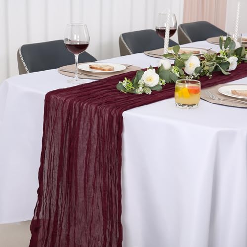 Jumdast käsetuch Tischläufer Boho, Tischläufer Modern Abwaschbar Tischläufer Hochzeit Outdoor Garten Wetterfest Musselin Chiffon Stoff Hochzeitsdeko Taufe Deko Tischdeko (Weinrot, 90 x 400 cm) von Jumdast