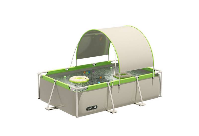 Jumpeak Rechteckpool Luxuriöses großes Außenschwimmbad mit Markise, max. 6 Personen, Kein Aufblasen erforderlich,Zusammenklappbarer,Split-Point-Stütze von Jumpeak