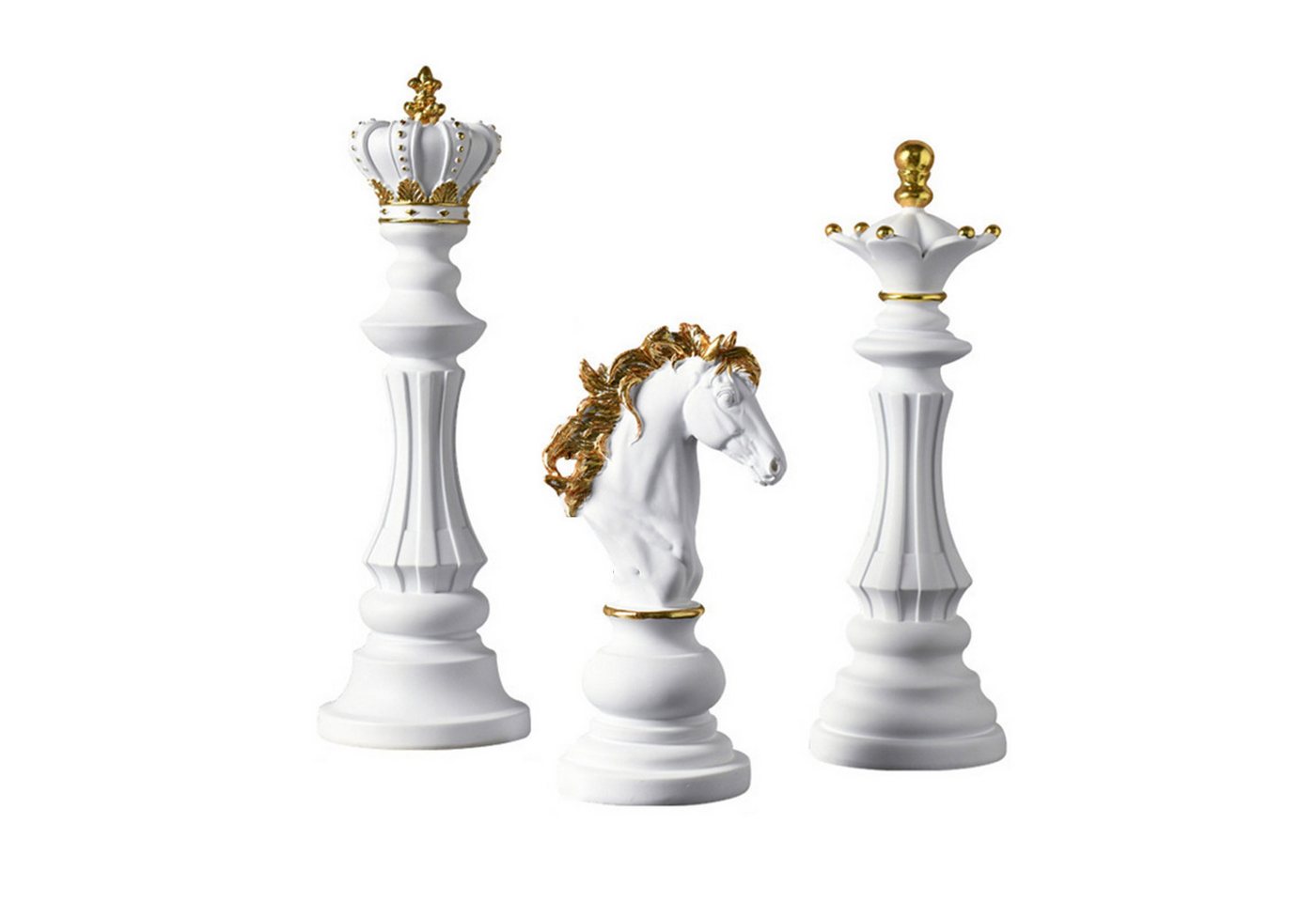 Jumpeak Skulptur skulptur deko,Skulpturen,Schachfiguren,Dreiteiliges Schachset (König, Königin und Springer Schachspiel (3-teilig), Harzdekoration,dekoration wohnzimmer,dekoration schlafzimmer,2 Farben von Jumpeak