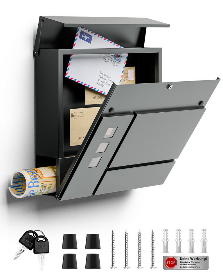 Jumpeak Wandbriefkasten Postkasten, Personalisiert Briefkasten mit Gravur, Moderner Briefkasten, Individuell anpassbarer Name und Türnummer, Edelstahlmaterial von Jumpeak