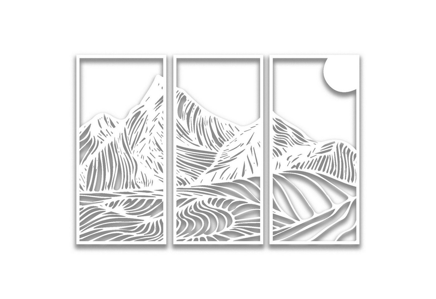 Jumpeak Wanddekoobjekt 3 x Berg Metall Kunst Wanddekorationen, Sonnensilhouette, Hergestellt aus Metall,Schwarz,weiß,50×100cm(jede) von Jumpeak