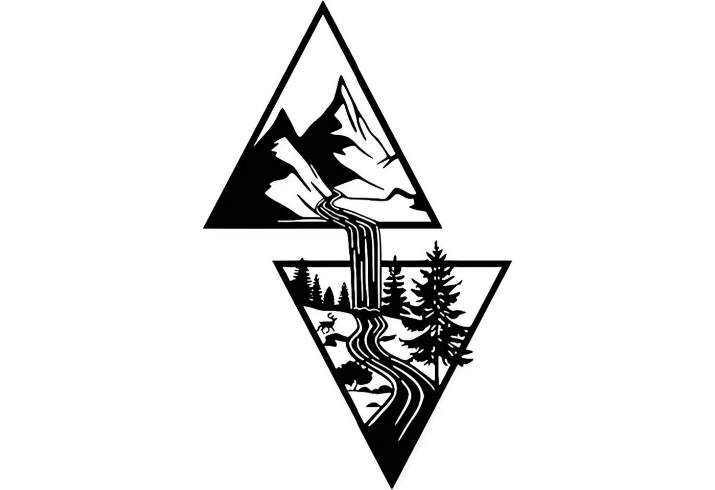 Jumpeak Wanddekoobjekt wanddekoration metall Bergwasserfall Dreieckige Ornamentik wallart, wanddekoration wohnzimmer Metallverzierung Landschaft schwarz 88x53cm Jumpeak Wanddekoobjekt wanddekoration metall Bergwasserfall Dreieckige Ornamentik wallart, wanddekoration wohnzimmer Metallverzierung Landschaft schwarz 88x53cm von Jumpeak