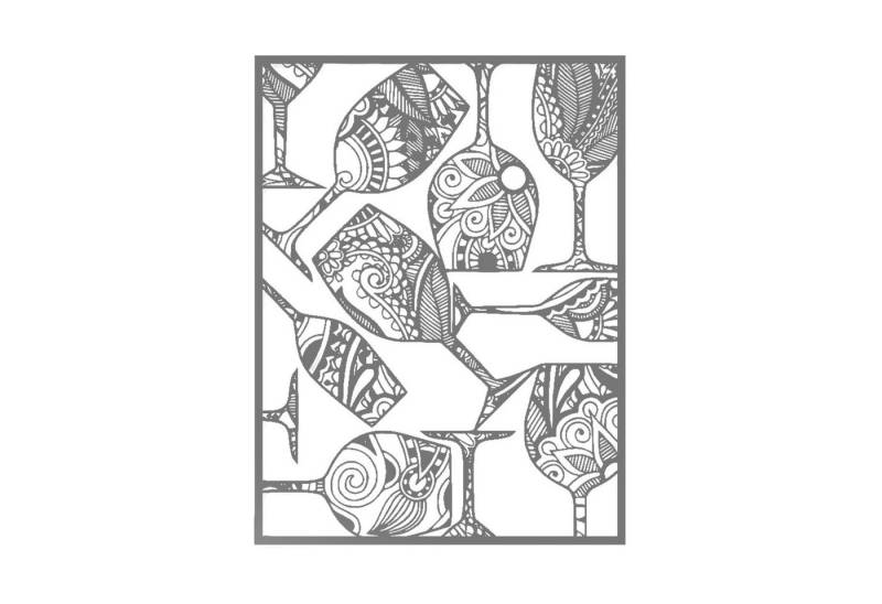 Jumpeak Wanddekoobjekt Rechteck No Repeat Pattern Multiple Weingläser Metall Wanddekoration, Iron Line Dekoration,Bügeleisen,Abstrakte Weingläser 4 Farben 5 Größen von Jumpeak