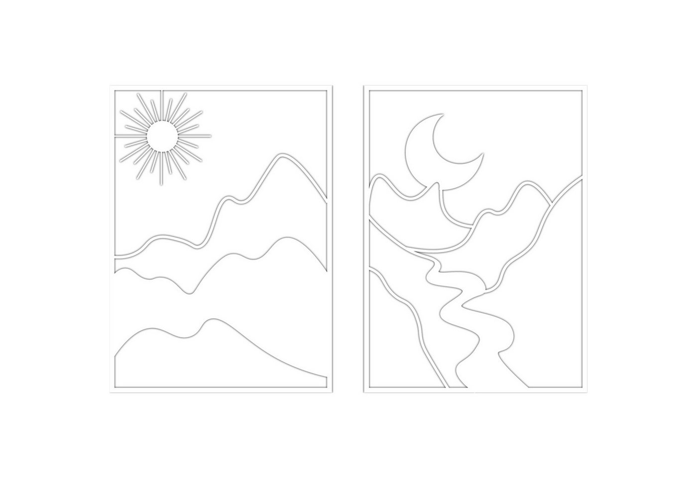 Jumpeak Wanddekoobjekt Sonne und Mond Berge Metall Wanddekorationen, Kreative Kunstlinien, Hergestellt aus Metall,Schwarz,weiß,90*58cm*2 von Jumpeak