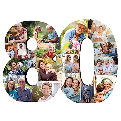 Jumping Birthstone Personalisierte 1-99 Nummer 80Th Geburtstag Jubiläum Foto Collage Rahmen, Benutzerdefinierte Nummerierte Bild Collage Rahmen Geschenk Für 50Th 60Th 70Th 80Th Geburtstag von Jumping Birthstone