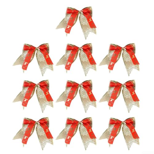 10 x Weihnachtsschleifen für Baum- und saisonale Verzierungen, hergestellt aus Stoff für Geschäfte, Häuser und festliche Anlässe (D) von Jumplushion