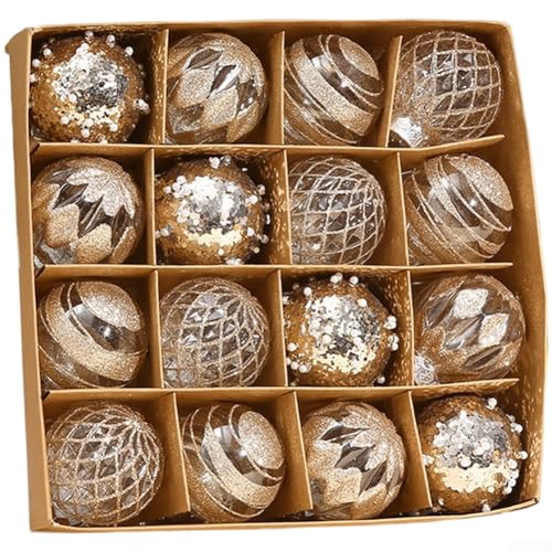 16-teiliges Set mit hängenden Kugeln aus PET-Material mit sauberem, modernem Design und Metallic-Finish für Weihnachtsbäume und saisonale Präsentation (hellgold) von Jumplushion
