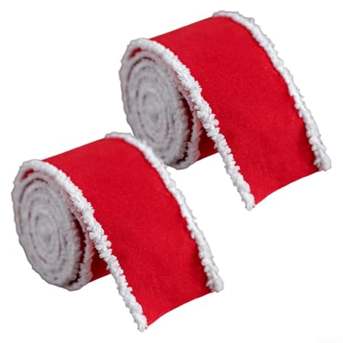 2 Rollen Weihnachtsbänder aus Samt zum Basteln, Verpacken und Urlaubsdekorationen mit Drahtrand für einfaches Manövrieren und Stylen (rot) von Jumplushion