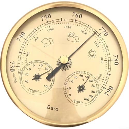 Analoges Barometer mit Thermometer-Hygrometer, 3-in-1-Wetterstation für Innen- und Außenbereich, Edelstahlrahmen (goldfarben), benutzerorientiertes Design für einfaches Ablesen von Jumplushion