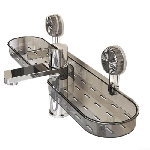 Badezimmer-Organizer mit Saugnapf, Wasserhahn-Befestigung für Waschbecken, platzsparende Aufbewahrung für Hautpflege und Toilettenartikel, hergestellt aus feuchtigkeitsbeständigen ABS- und Badezimmer-Organizer mit Saugnapf, Wasserhahn-Befestigung für Waschbecken, platzsparende Aufbewahrung für Hautpflege und Toilettenartikel, hergestellt aus feuchtigkeitsbeständigen ABS- und von Jumplushion