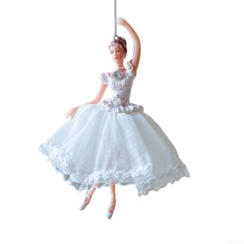 Ballettmädchen-Puppen-Weihnachtsanhänger mit Engel-Design für Baum oder Urlaubsdekoration, aus ABS-Material für längere saisonale Nutzung (ein weißes Mädchen) von Jumplushion