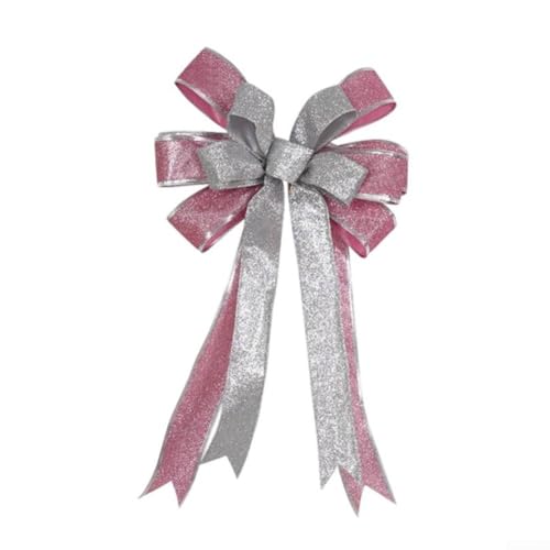 Dekorativ für Weihnachten Schleife mit Drahtband und Stoff Goldstaub, entworfen für Außenbereiche, Baumspitzen, Türen und Kranzdekoration für dauerhafte Jahreszeiten (Silber + Rosa) von Jumplushion