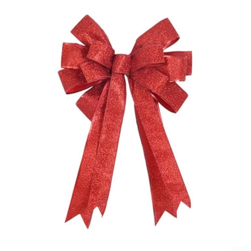 Dekorativ für Weihnachten Schleife mit Drahtband und Stoff Goldstaub, entworfen für Außenbereiche, Baumspitzen, Türen und Kranzdekoration für dauerhafte Jahreszeiten (rot) von Jumplushion