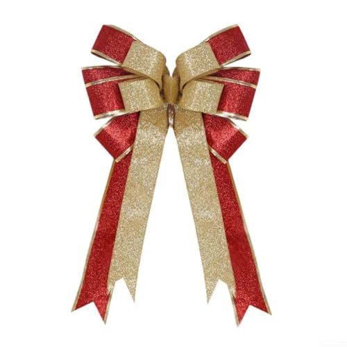 Dekorativ für Weihnachten Schleife mit Drahtband und Stoff Goldstaub, entworfen für Außenbereiche, Baumspitzen, Türen und Kranzdekoration für dauerhafte Jahreszeiten (rot + gold) von Jumplushion