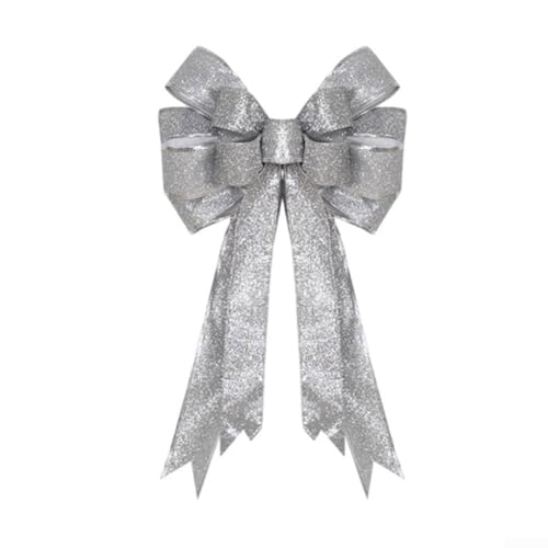 Dekorative Schleife für Weihnachten mit Drahtband und Stoff Goldstaub, entworfen für Außenbereiche, Baumspitzen, Türen und Kranzdekoration für dauerhafte Jahreszeiten (Silber) von Jumplushion