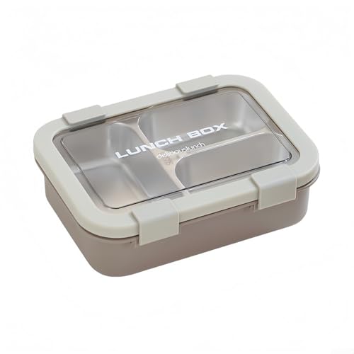 Edelstahl-Lunchbox mit 3 auslaufsicheren Fächern, sicheren seitlichen Riegeln und spülmaschinenfestem, herausnehmbarem Tablett für einfache Zubereitung und Reinigung von Mahlzeiten (braun) von Jumplushion