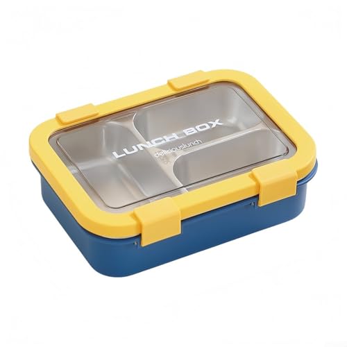Edelstahl-Lunchbox mit 3 auslaufsicheren Fächern, sicheren seitlichen Riegeln und spülmaschinenfestem, herausnehmbarem Tablett für einfache Zubereitung und Reinigung von Mahlzeiten (gelb) von Jumplushion