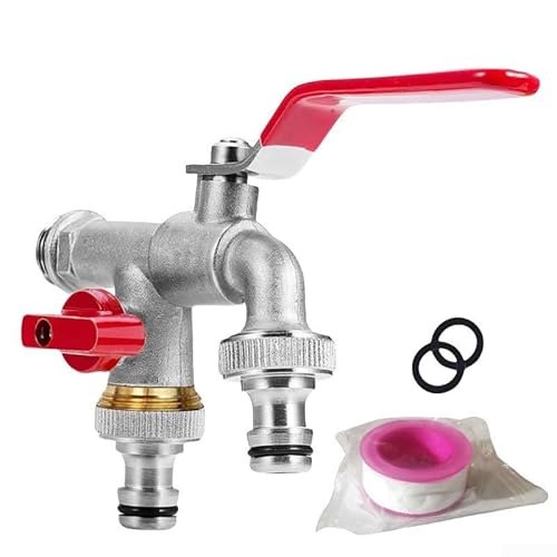 Gartenschlauchanschluss, 1,27 cm (1/2 Zoll), Kupfer-Wasserverteiler mit Doppelauslass-Wasserhahn-Adapter für Outdoor-Bewässerungssystem, Rasenbewässerung (rot) von Jumplushion