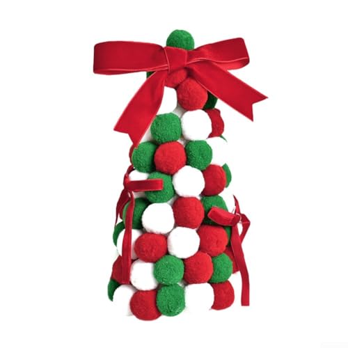 Handgefertigte Wollkugel aus weichem Polyester, mit Schleife für Weihnachtsbaum und Schreibtisch, einzigartiges Design für saisonale Feiertagsdekoration von Jumplushion