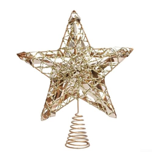 Saisonale Weihnachtsbaumspitze Stern Eisen Dekoration mit fünf Punkten und einem dreidimensionalen Design zur Verbesserung der Urlaubsatmosphäre (Gold) von Jumplushion