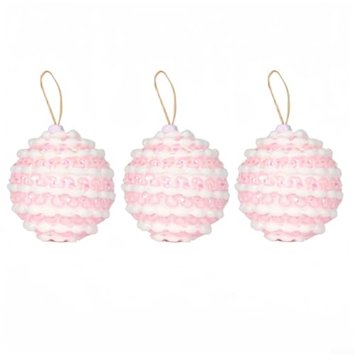 Set mit 3 Weihnachtskugeln, 8 cm, hängende Dekorationen für Weihnachtsbaum, Tischdekoration und Empfangsbereiche, saisonale Urlaubsdekoration (Rosa) von Jumplushion