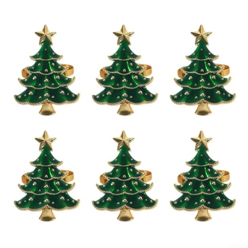 Set mit 6 Serviettenringen mit Weihnachtsbaum-Design für Hochzeitstische, Restaurants und Feiertagsessen Dekoration (grün) von Jumplushion