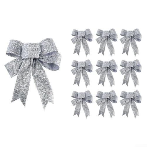 Stoff Weihnachtsbaum Bogen Kranz Set mit 10 Stück entworfen, um das Aussehen von Kränzen und anderen Feiertagsdekorationen zu verbessern (Silber) von Jumplushion