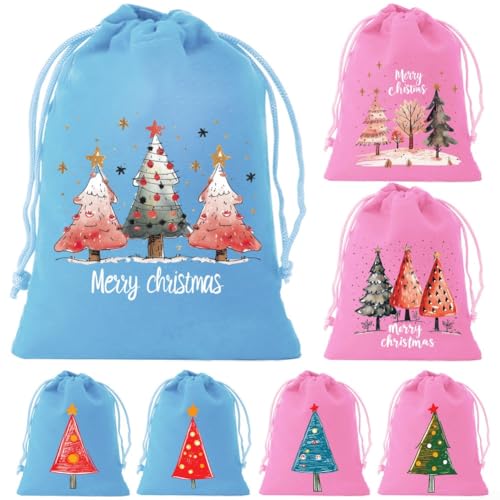 Weihnachtsmann Kordelzugbeutel aus Flanell Set von 7 für Urlaubsgeschenke und Dekoration Aufbewahrung (SDR06) von Jumplushion