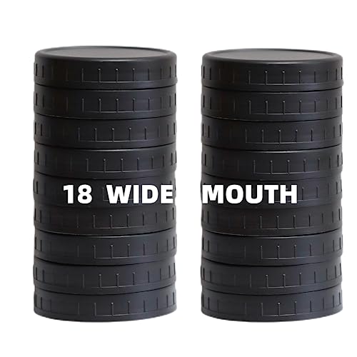 Jumterlee 18 Pack Black Wide Mouth Mason Jar Lids mit Silikonringen, Kunststoff-Mason Jar Lids,Kunststoff Canning Lids, Fit Kugel,Kerr und mehr (schwarz) von Jumterlee
