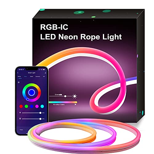 Neon LED Strip, 12V RGB IC Neon LED Streifen mit App-Steuerung, funktioniert mit Alexa und Google Assistant, Geeignet für DIY, Dekoration (5m) von Jun-Saxifragelec