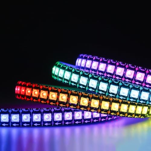 RGB LED-Streifen WS2812B Individuell adressierbarer flexibler schwarzer PCB Dream Color Strip IP65 Wasserdichtes DIY-Projekt mit Steuerung (DC 5V) ， für TV, Party, Weihnachten usw. (1m, 144 LED/m) von Jun-Saxifragelec