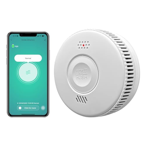WLAN Rauchmelder Mit Photoelektrischem Sensor, Batterie Austauschbar, 3 Jahre Langzeit-Standby, Smart Rauchmelder, App-Benachrichtigungen, Entspricht TUV & EN 14604 Standard, Packung Mit 1 von Jun-Saxifragelec