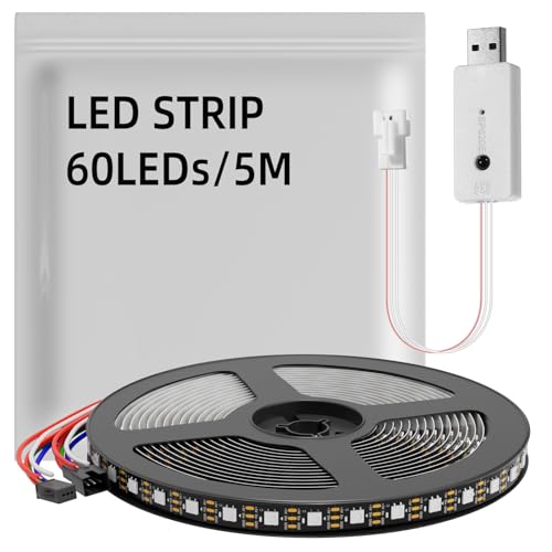 WS2812B 5V LED Streifen Lights with USB Controller, 5m 300LEDs RGB mit IC Individuell Adressierbarer Flexibler PCB (Black, InDoor) (WS2812B) von Jun-Saxifragelec