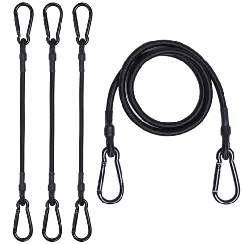 JunGG Spanngummi mit Karabiner, 100 cm Expander mit Karabinerhaken 4er Set, Spanngurte mit Haken, Gummispanner Gepäckspanner für Camping Fahrrad Auto Ladung von JunGG