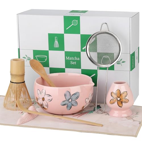 JunMu Matcha-Schneebesen-Set, Matcha-Set, Schneebesen und Schüssel, 8-teiliges Matcha-Set mit Bambus-Schneebesen, Keramik-Matcha-Schüssel, Sieb, Schaufel, Halter, Handtuch, Ständer, Löffel JunMu Matcha-Schneebesen-Set, Matcha-Set, Schneebesen und Schüssel, 8-teiliges Matcha-Set mit Bambus-Schneebesen, Keramik-Matcha-Schüssel, Sieb, Schaufel, Halter, Handtuch, Ständer, Löffel von JunMu
