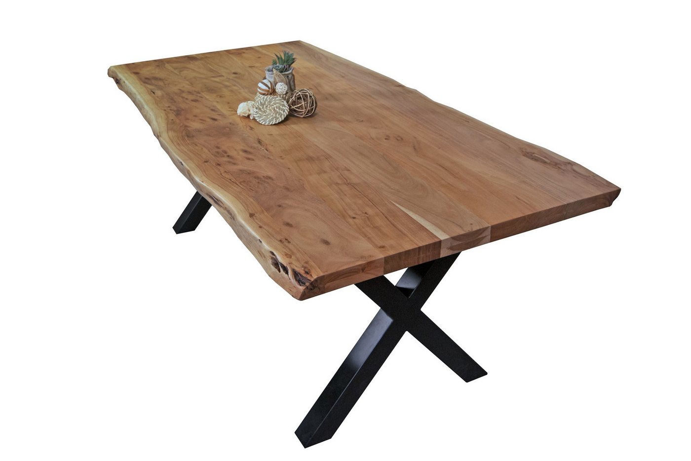 Loreno® Baumkantentisch Cali, Akazienholz massiv, in Nussbaum- oder Naturfarben, X-Gestell in Schwar von Loreno®