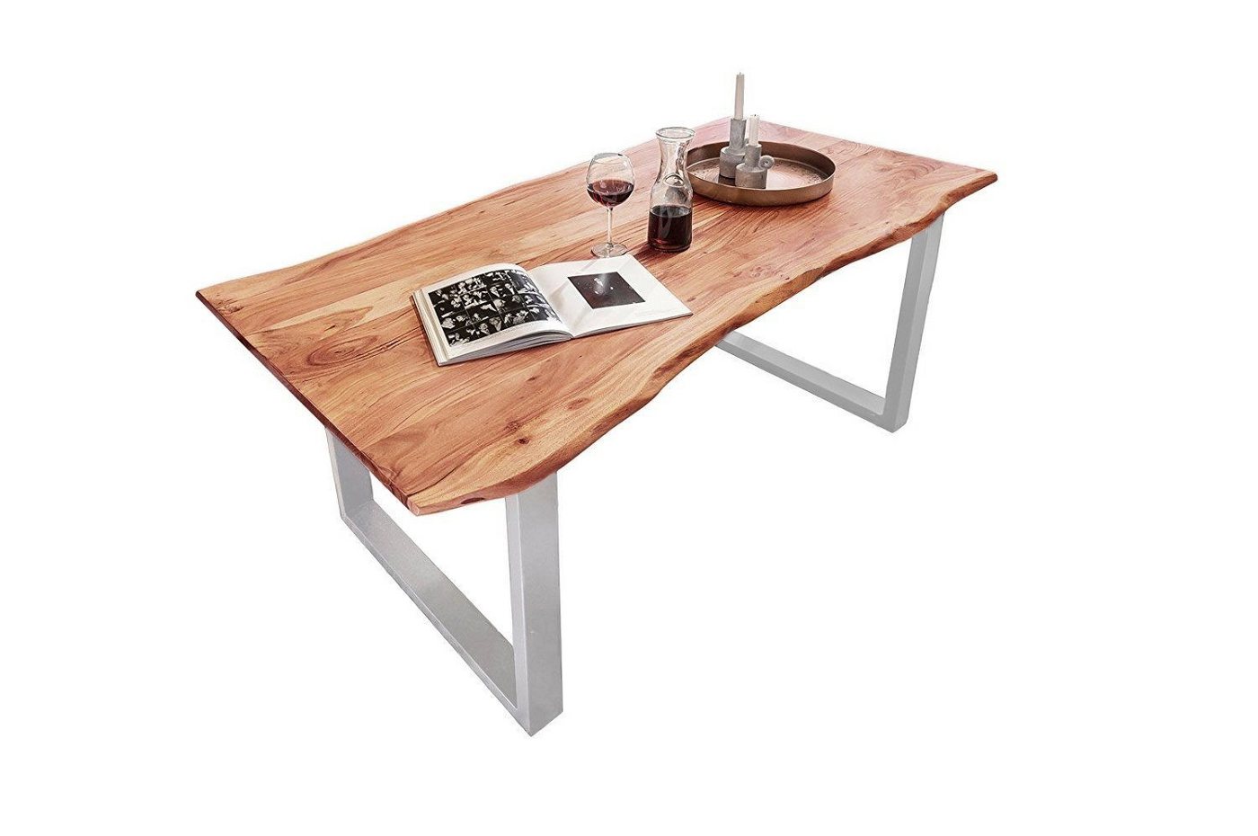 Junado® Baumkantentisch Quinn, Tisch Baumkante 80 x 80 cm silber von Junado®