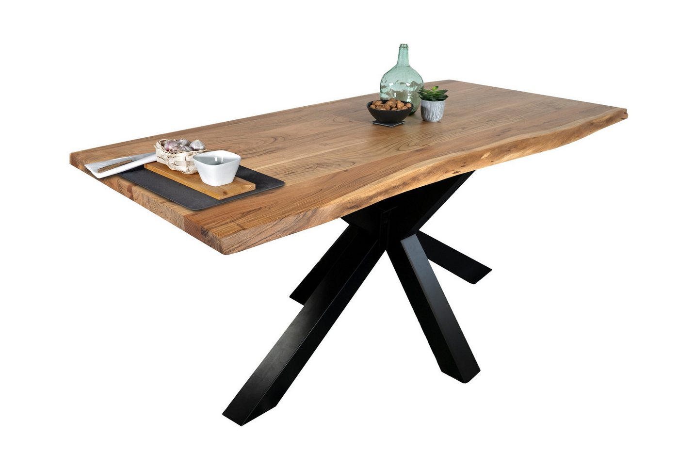 Loreno® Baumkantentisch Tim, massives Akazienholz, natürliche Baumkante, Spider-Gestell von Loreno®