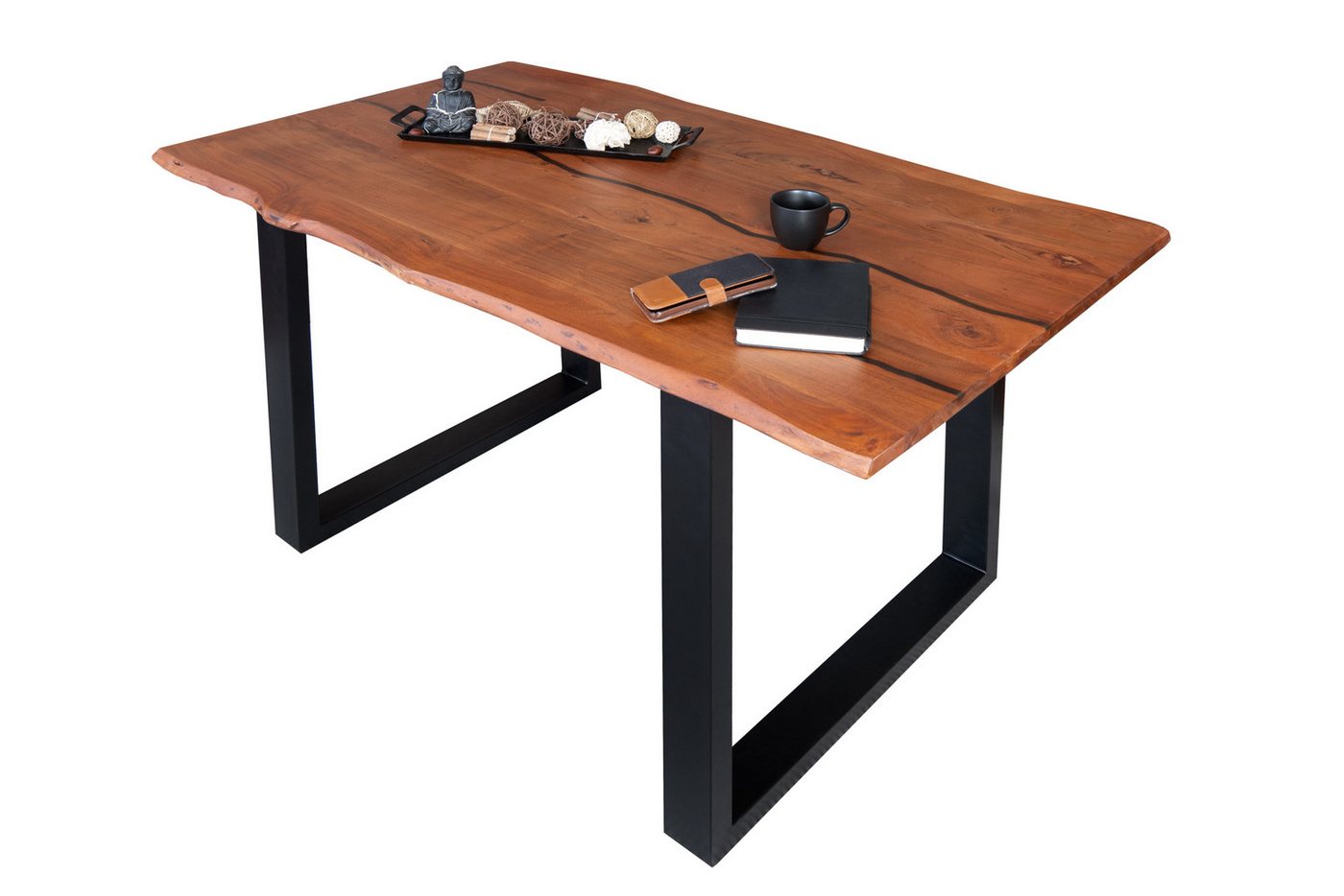 Junado® Esstisch Polly, Tisch Baumkante 140 x 80 cm nussbaumfarben schwarz von Junado®
