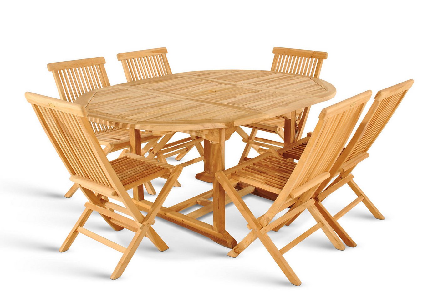 Junado® Garten-Essgruppe Borneo, Set 7 teilig, robustes Teakholz, naturfarben, Ausziehtisch 120cm - 170 von Junado®