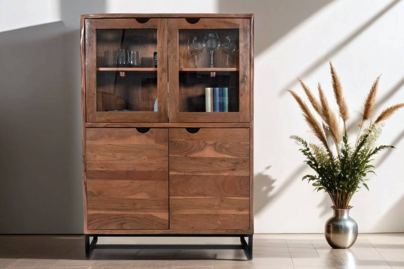 Loreno® Highboard Sukhothai, Vitrine Akazienholz nussbaumfarben massiv 140 x 100 cm Sukhothai von Loreno®