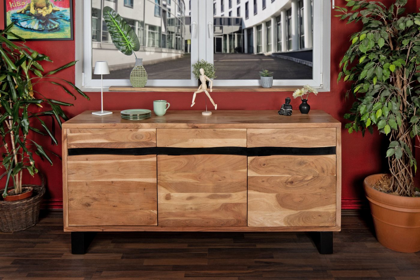 Junado® Sideboard Kyoto, massives Akazienholz, mit je 2 Türen und 2 Schubladen von Junado®