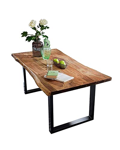SAM Baumkantentisch 120x80 cm Quarto, nussbaumfarbig, Esszimmertisch aus Akazie, Holz-Tisch mit schwarz lackierten Beinen von junado