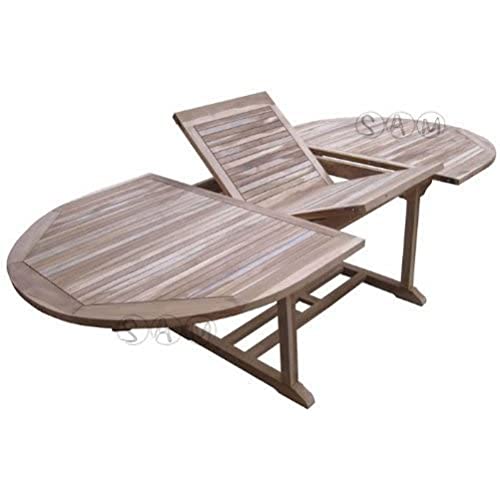 SAM Möbel Gartentisch Aruba hochwertiges Teak Holz Schirmloch in der Mitte des Tisches ausziehbar natürliche Maserung pflegeleicht, Braun, 240 x 100 cm von junado