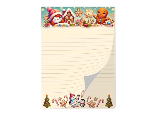 Buntes Briefpapier Schreibblock Briefbögen Notizblock mit Linien Weihnachten Christmas Winter Geschenk Wichtelgeschenk für Kinder Jungen Mädchen Schule (1 Block A5 mit 25 Blättern) von Junapack