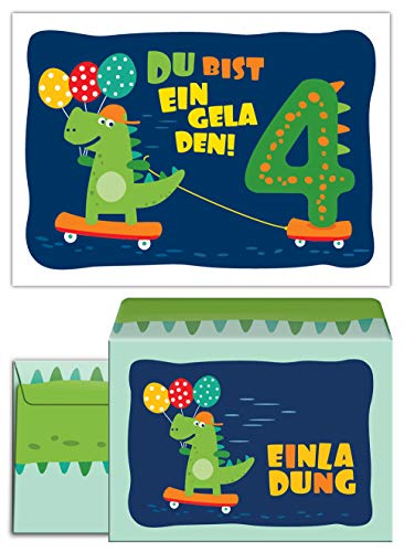 12 Einladungskarten incl. 12 Umschläge zum 4. Kindergeburtstag Dinosaurier für Jungen Jungs Einladungen vierte Geburtstag 12 Einladungskarten incl. 12 Umschläge zum 4. Kindergeburtstag Dinosaurier für Jungen Jungs Einladungen vierte Geburtstag von Junaversum
