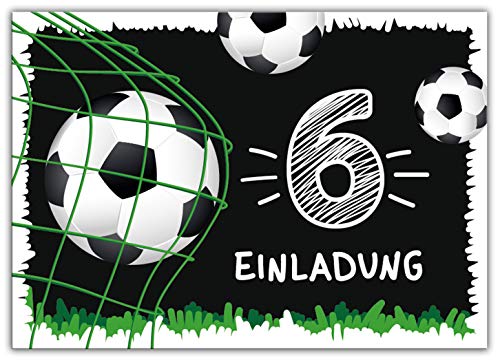 12 Einladungskarten zum 6. Kindergeburtstag sechste Geburtstag Jungen Fussball Fußball von Junaversum